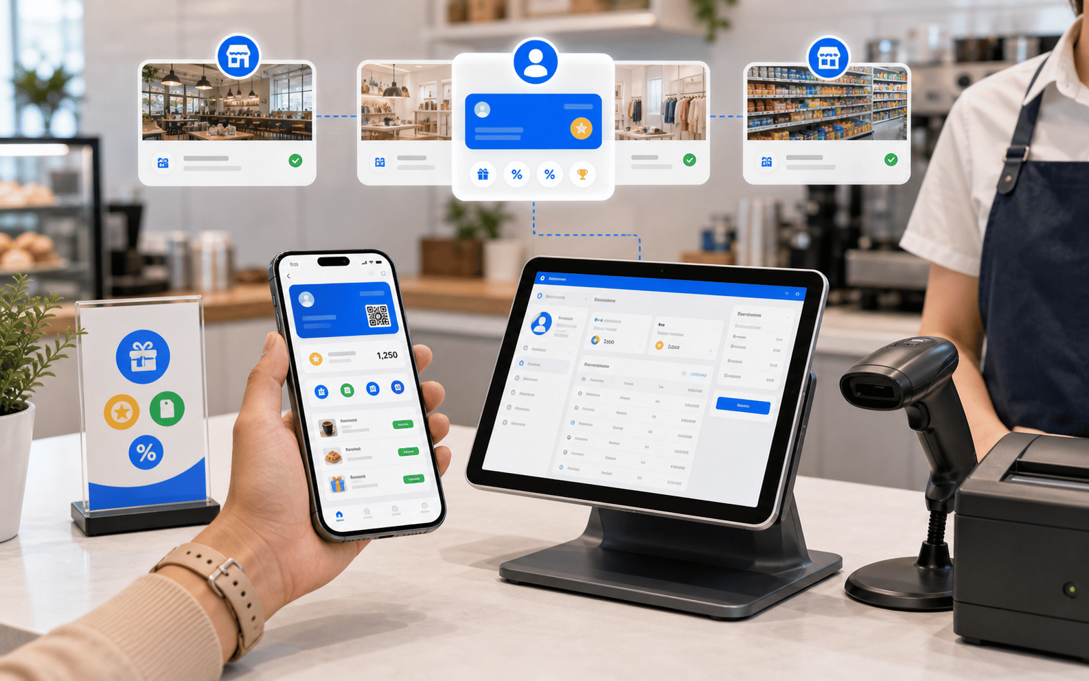 Customer membership and grouping data connected across outlets